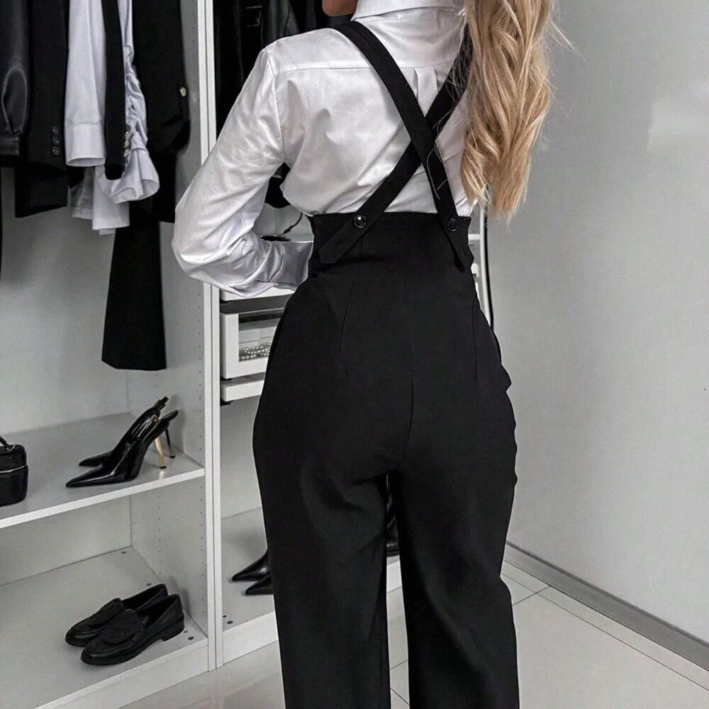 Black Elegant Women's Wide Leg Jumpsuit - Picture 3 of 7